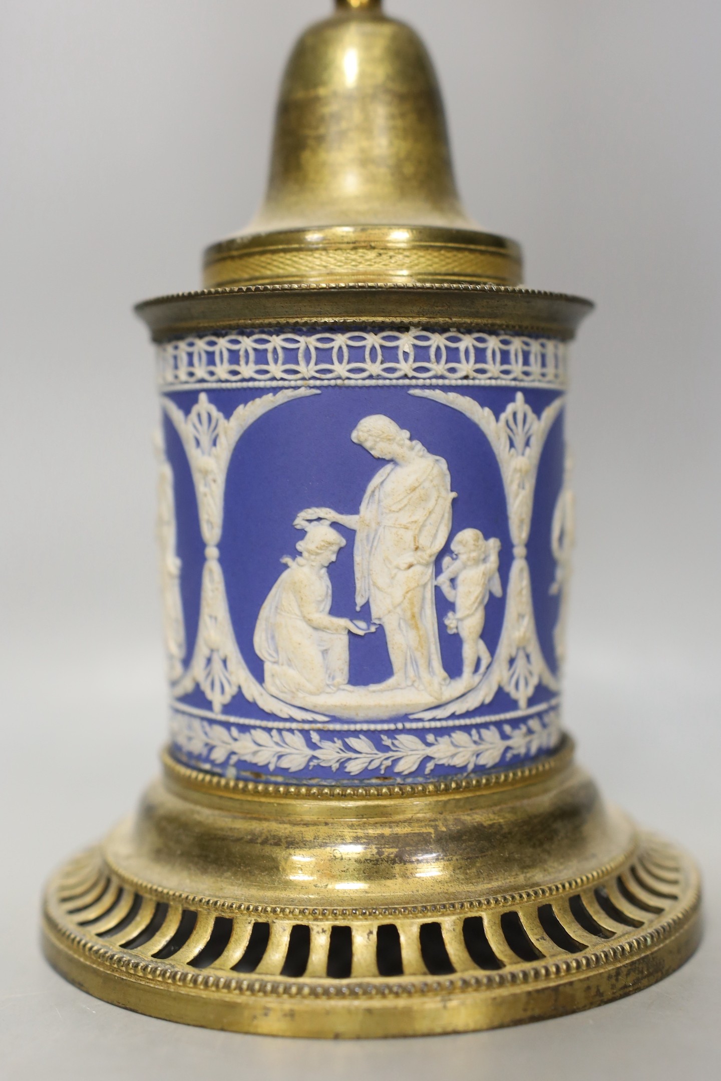 A 19th century storm lantern with jasper-ware base, 51cm